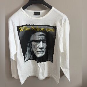 Aloré Willie Nelson Spirit Graphic Long Sleeve Shirt White M made in USA